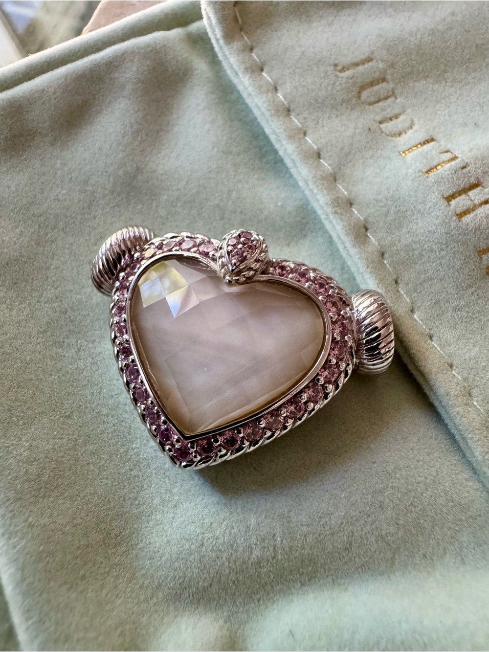 Judith Ripka Silver Heart Brooch with Pink Stones and Mother-of-Pearl - Picture 2 of 6
